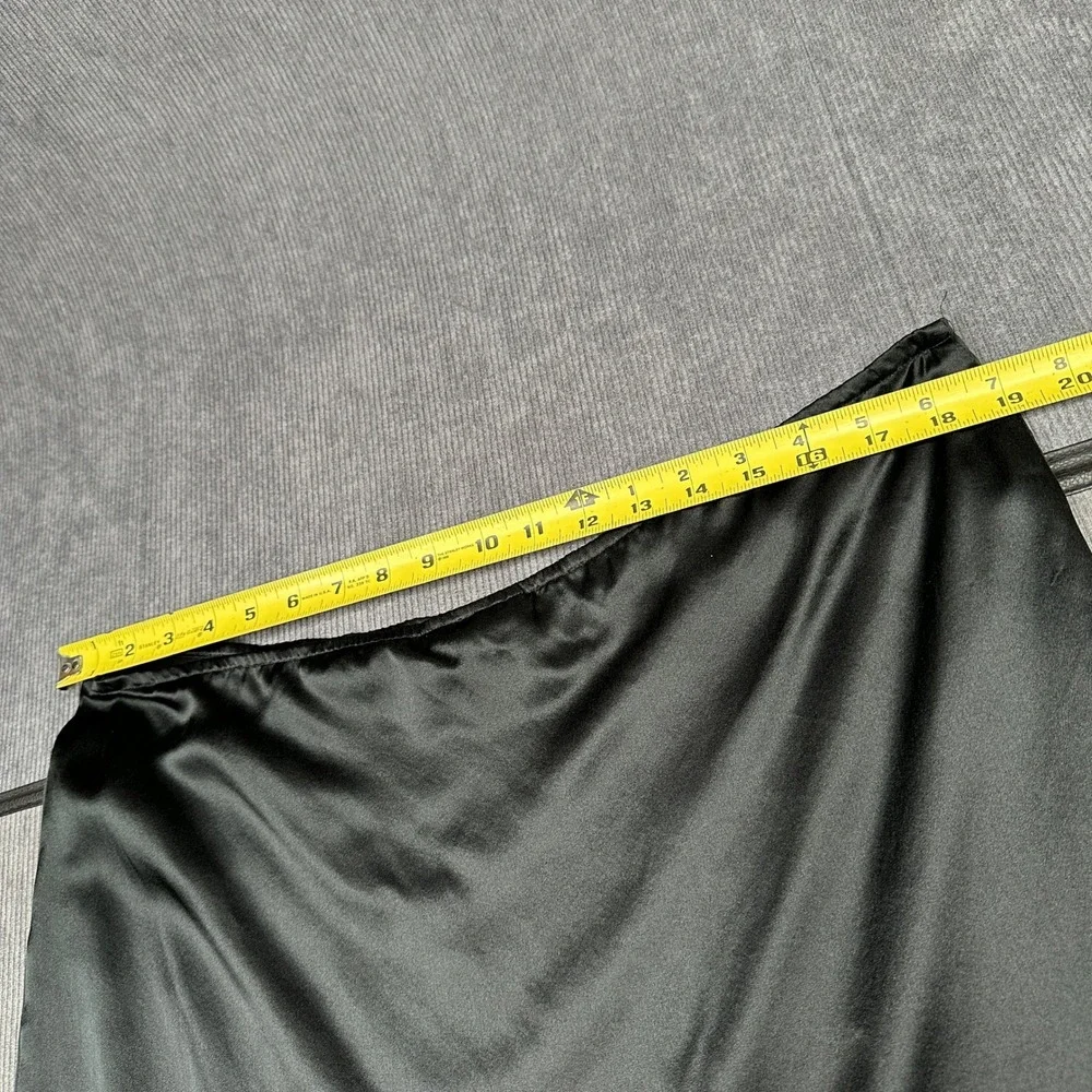 100% Silk Black Mini Skirt Satin Side Slit Size L Vtg Y2k Luxe Bennett Manson